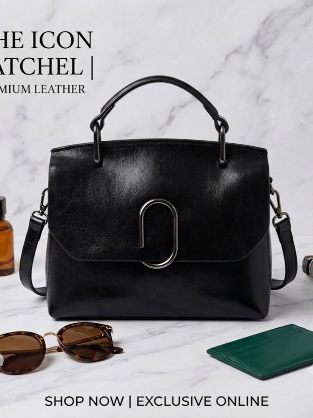 MDBM Black Leather Crossbody Bag Shoulder Purse Adjustable Strap Designer Bag